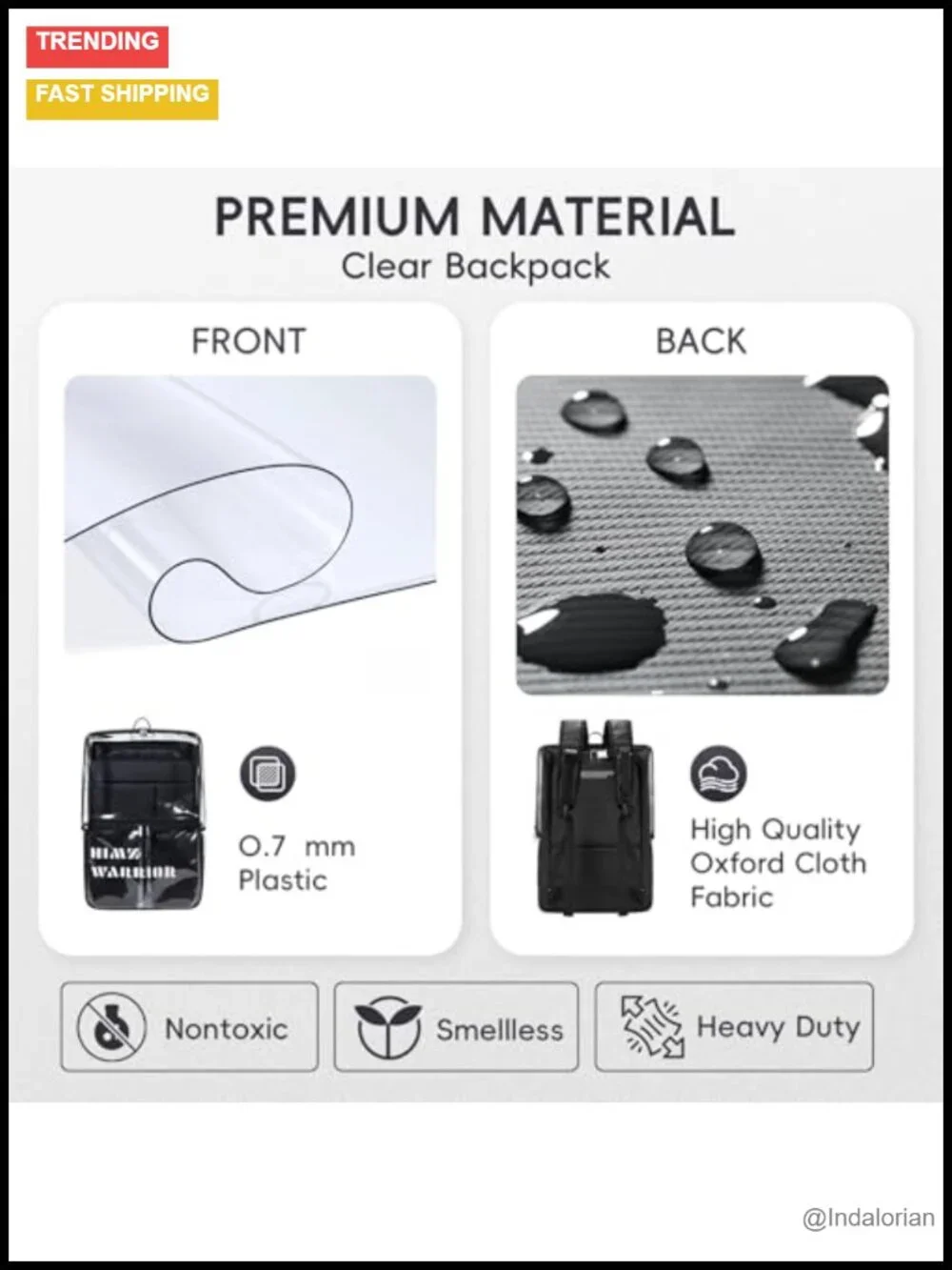 Heavy Duty Clear Backpack with Reinforced Straps, Detachable Laptop Sleeve
